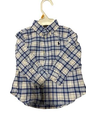 Ralph Lauren Blue and White Plaid Button-Down Shirt